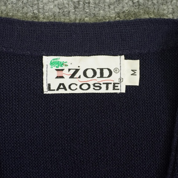 Vintage Izod Lacoste Cardigan Mens Medium Navy Blue Sweater Acrylic Preppy Croc - Picture 4 of 9